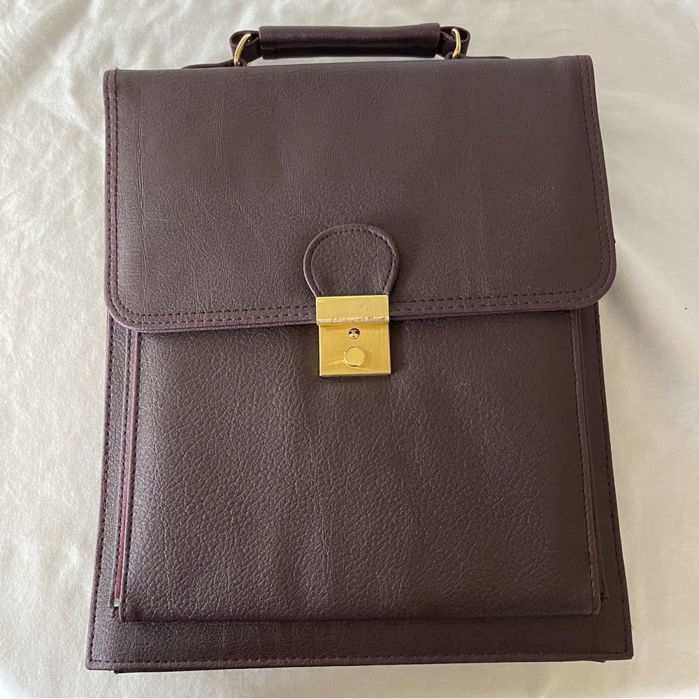 Vintage Burgundy leather vertical organizer briefcase satchel shoulder strap